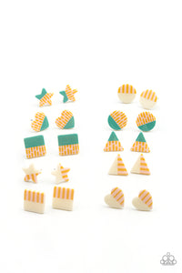 Striped-Pattern Shaped Earrings - White