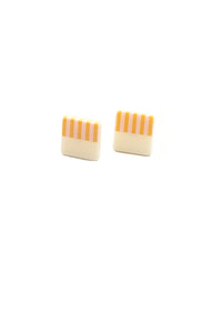 Striped-Pattern Shaped Earrings - White